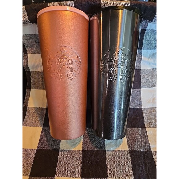 Starbucks Tumblers Set Of 2 Black and Rose Gold Stainless Steel Cups - Picture 2 of 9
